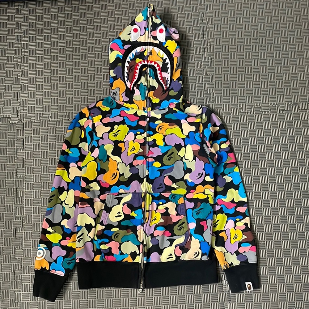 A Bathing Ape Multi Camo Shark Zip Hoody